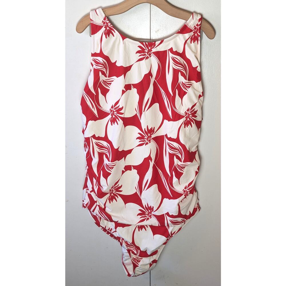 Shade & Shore Red & White Floral Swimsuit Size 24